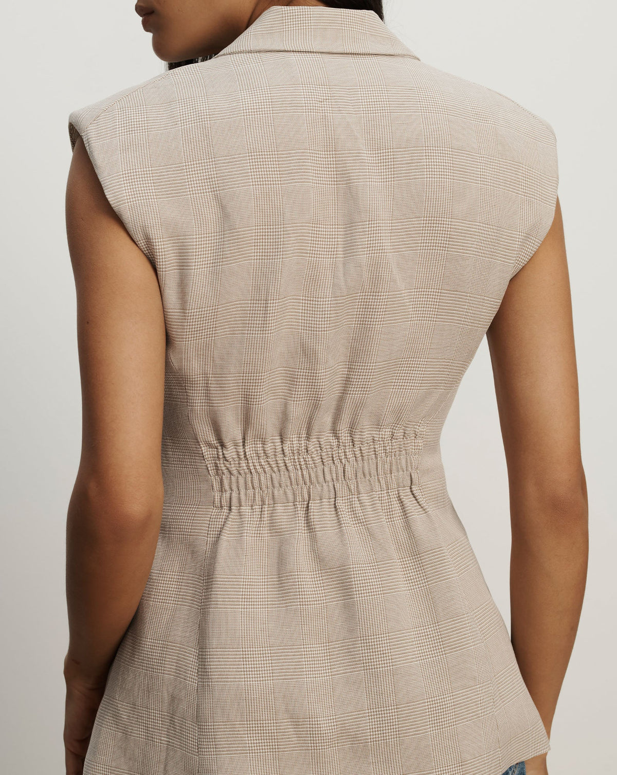 Veronica Beard | Sorenne Plaid Vest in Beige Dark Acorn/Dove White