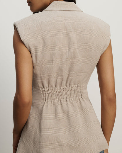 Veronica Beard | Sorenne Plaid Vest in Beige Dark Acorn/Dove White