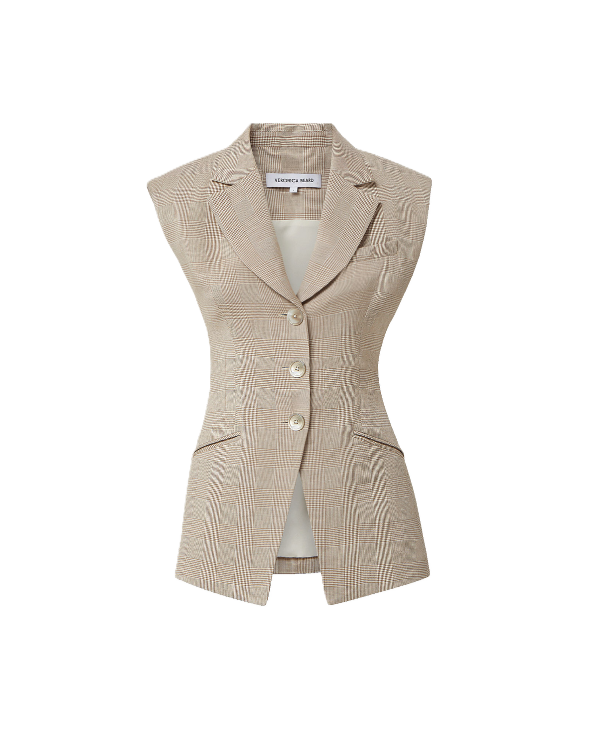 Veronica Beard | Sorenne Plaid Vest in Beige Dark Acorn/Dove White