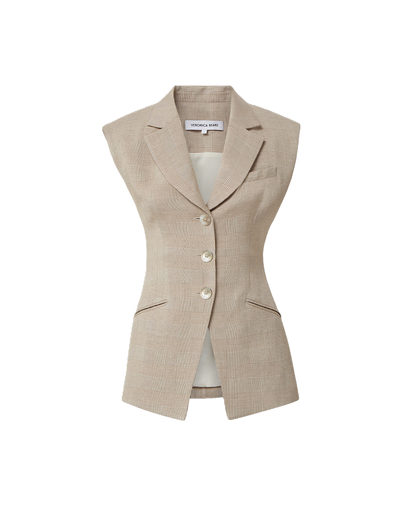 Veronica Beard | Sorenne Plaid Vest in Beige Dark Acorn/Dove White