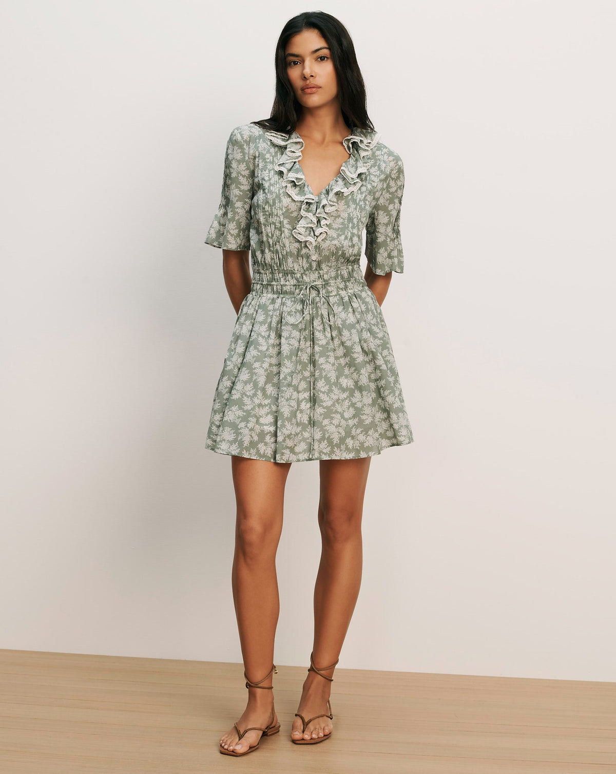 Veronica Beard | Gallagher Floral Mini Dress in Sage Green Sage/Dove White