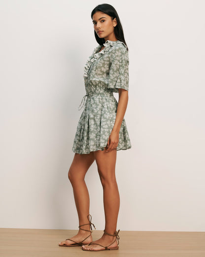 Veronica Beard | Gallagher Floral Mini Dress in Sage Green Sage/Dove White