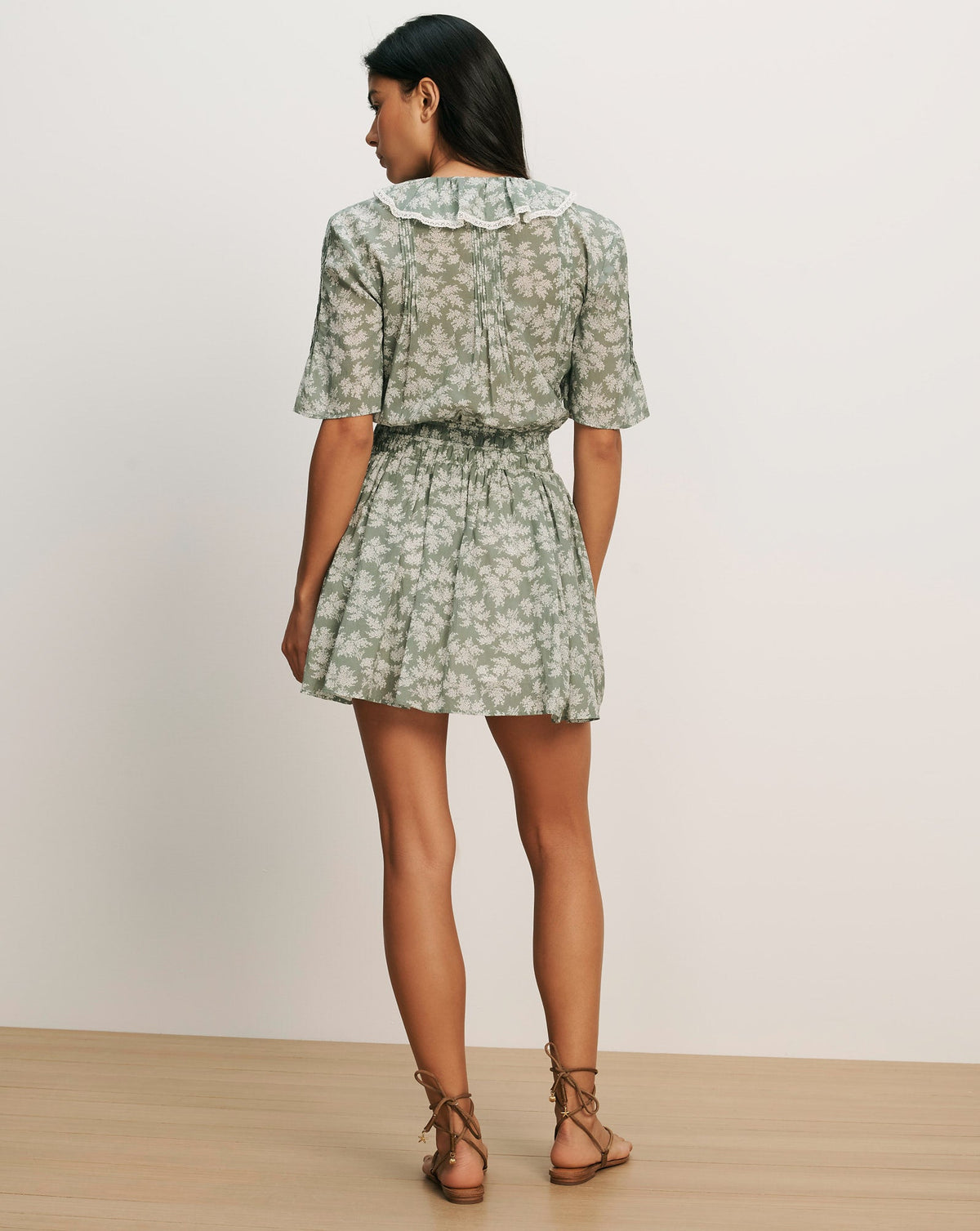 Veronica Beard | Gallagher Floral Mini Dress in Sage Green Sage/Dove White