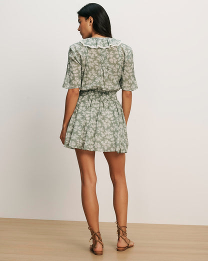 Veronica Beard | Gallagher Floral Mini Dress in Sage Green Sage/Dove White