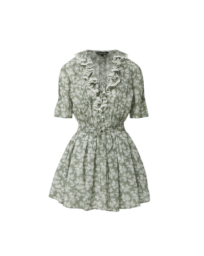 Veronica Beard | Gallagher Floral Mini Dress in Sage Green Sage/Dove White
