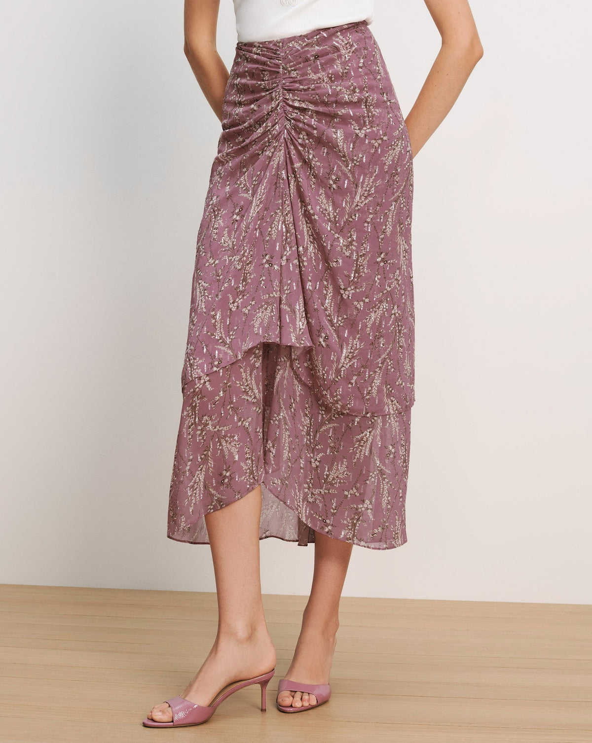Veronica Beard | Sira Floral Midi Skirt in Light Purple Orchid Haze Multi