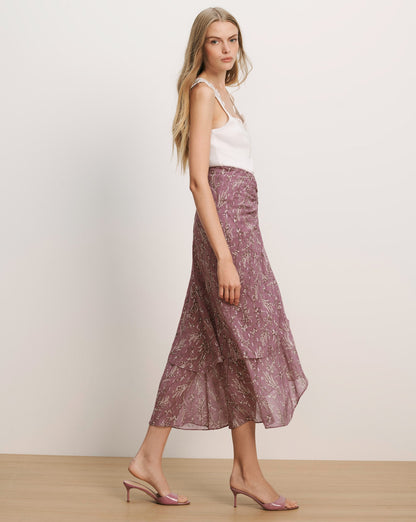 Veronica Beard | Sira Floral Midi Skirt in Light Purple Orchid Haze Multi