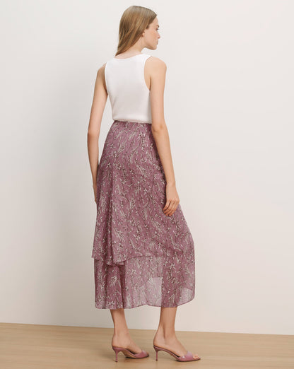 Veronica Beard | Sira Floral Midi Skirt in Light Purple Orchid Haze Multi