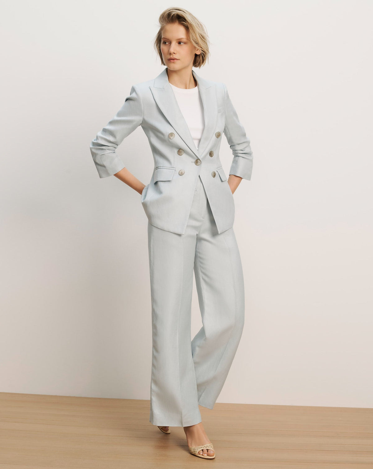 Veronica Beard | Cassidee Wide-Leg Pant in Light Blue River Mist River Mist