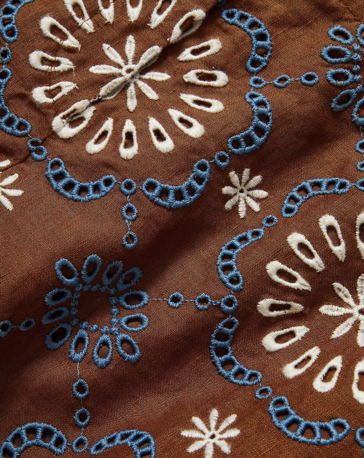 Veronica Beard | Allen Linen Eyelet Short in Light Brown Deep Ochre Multi Deep Ochre Multi