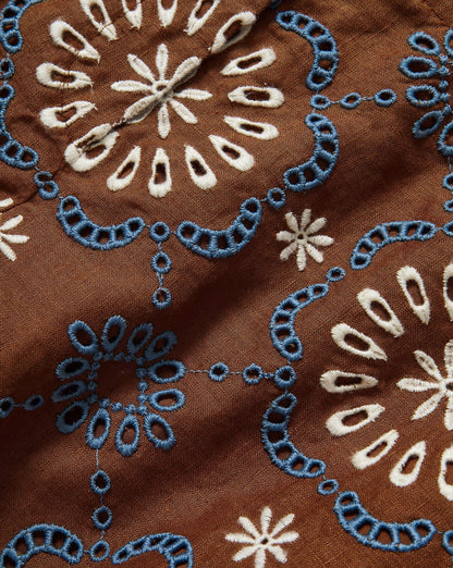 Veronica Beard | Allen Linen Eyelet Short in Light Brown Deep Ochre Multi Deep Ochre Multi