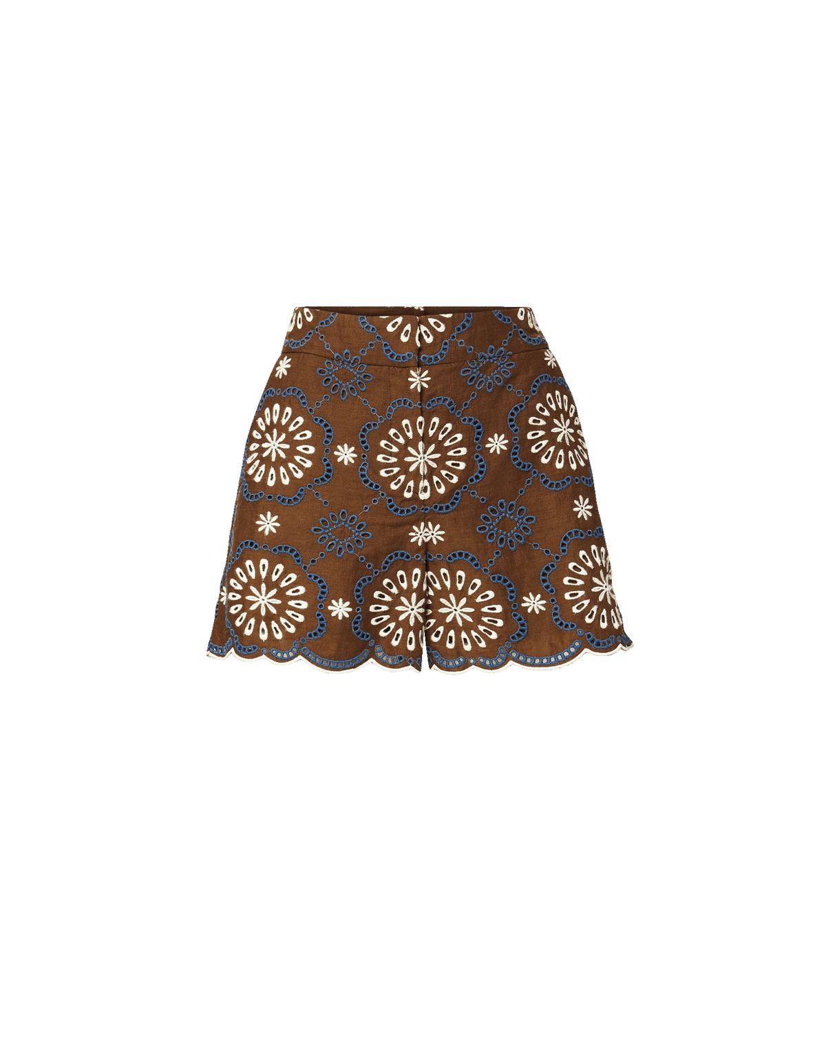 Veronica Beard | Allen Linen Eyelet Short in Light Brown Deep Ochre Multi Deep Ochre Multi