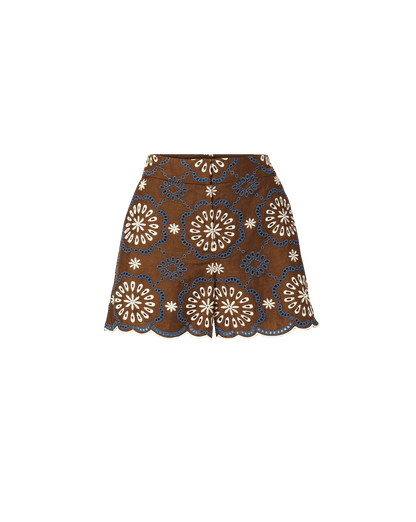 Veronica Beard | Allen Linen Eyelet Short in Light Brown Deep Ochre Multi Deep Ochre Multi
