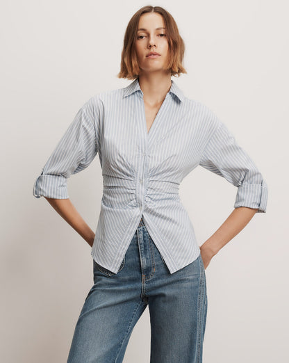Veronica Beard | Devra Button-Down Shirt in Pale Blue River/White Pale Blue River/White