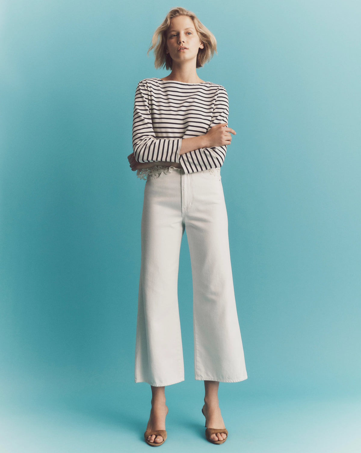 Veronica Beard | Taylor Cropped Wide-Leg Jean in White White