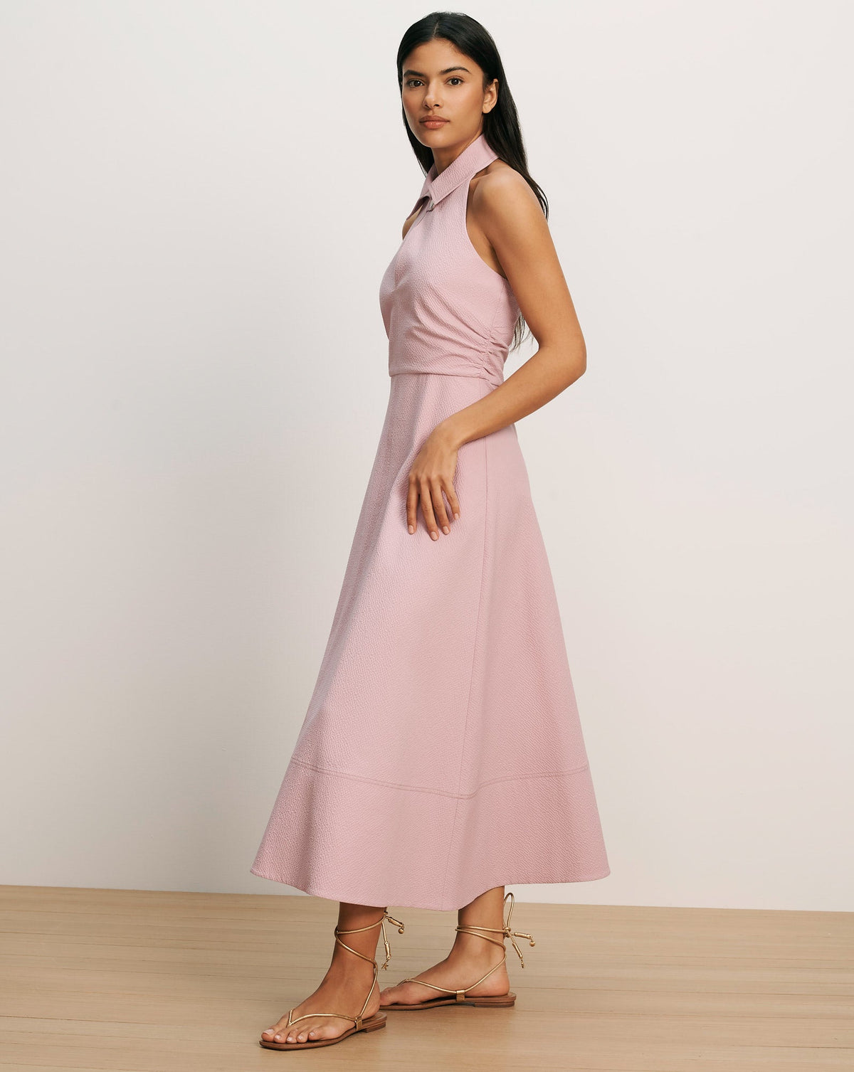 Veronica Beard | Mackey Seersucker Halter Midi Dress in Light Purple Pale Orchid Haze
