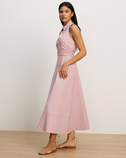 Veronica Beard | Mackey Seersucker Halter Midi Dress in Light Purple Pale Orchid Haze