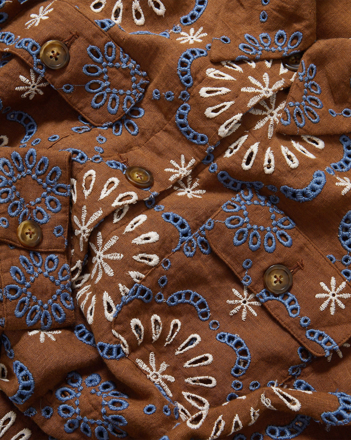 Veronica Beard | Kiki Embroidered Linen Eyelet Jacket in Brown Deep Ochre Multi