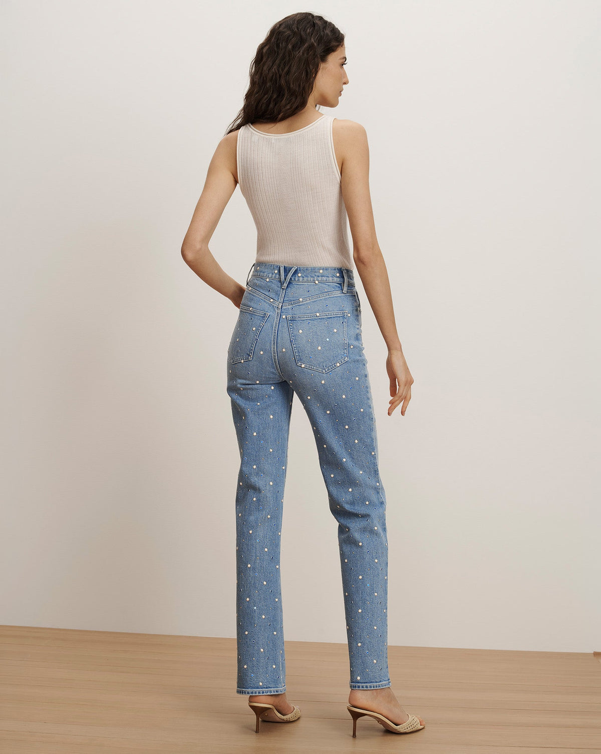 Veronica Beard | Dylan Embellished Straight-Leg Jean in Medium Wash Amethyst Frost Amethyst Frost