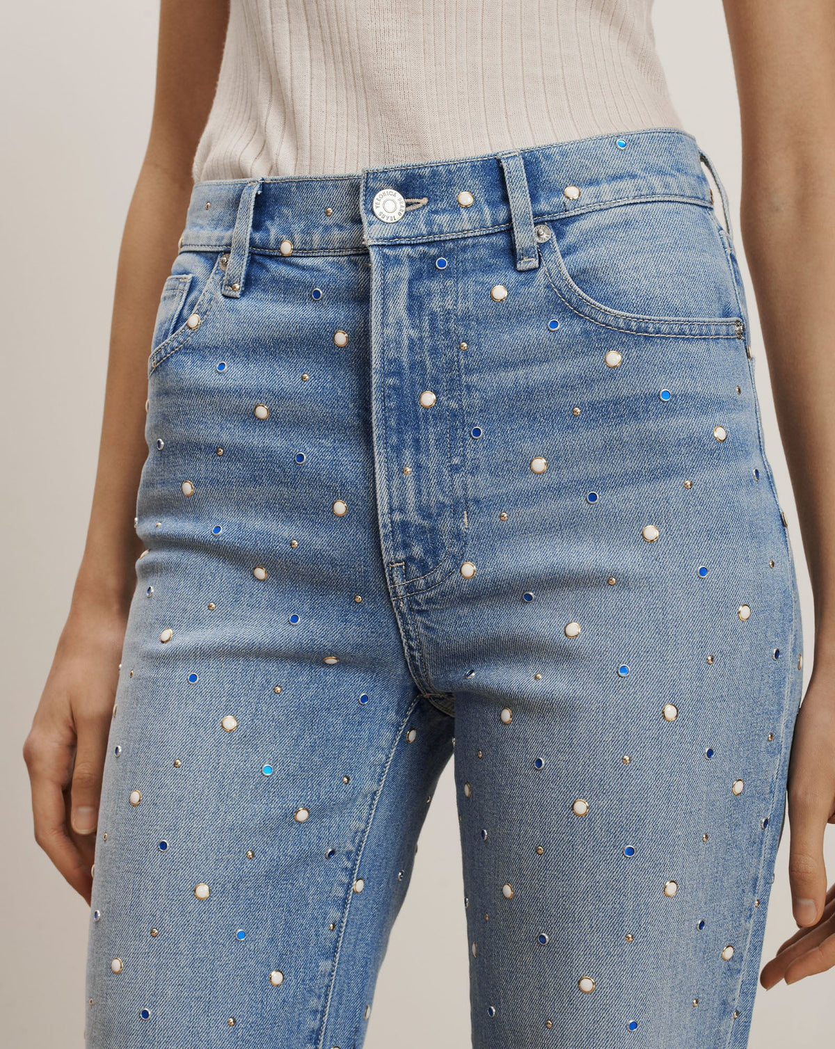 Veronica Beard | Dylan Embellished Straight-Leg Jean in Medium Wash Amethyst Frost Amethyst Frost