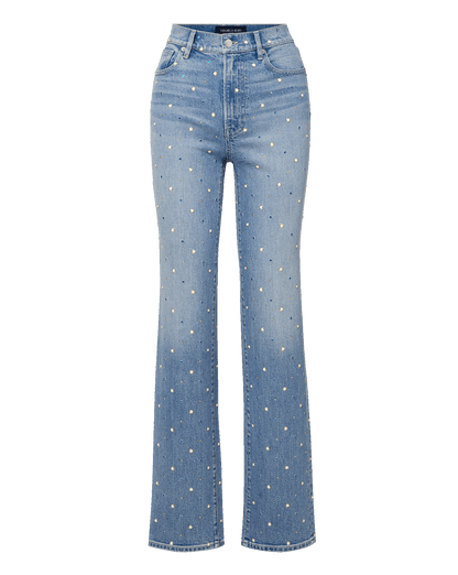 Veronica Beard | Dylan Embellished Straight-Leg Jean in Medium Wash Amethyst Frost Amethyst Frost
