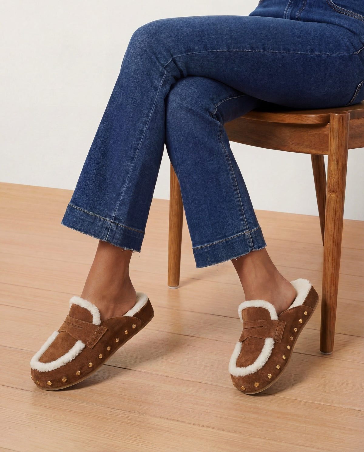 Veronica Beard | Fenix Shearling Mule in Tan Suede Hazelwood
